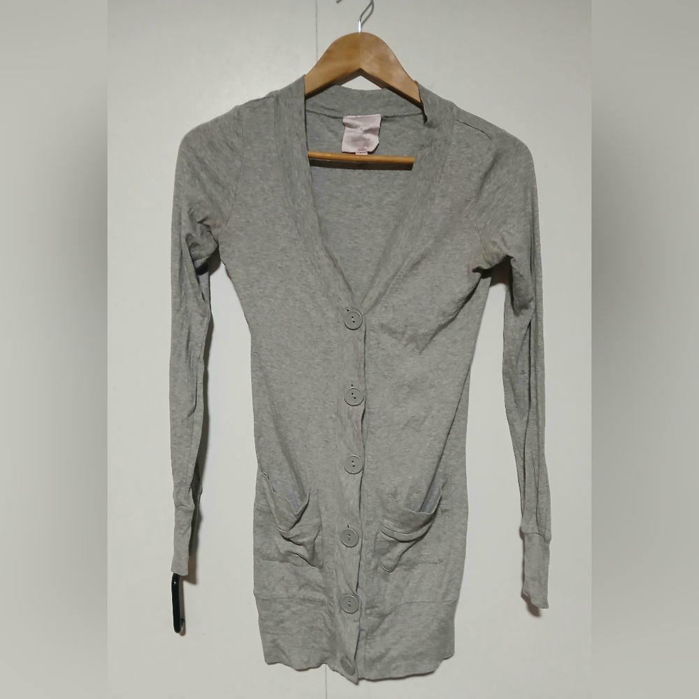 Romeo & Juliet Couture Heather Grey Long Button Soft Modal Blend Cardigan Small